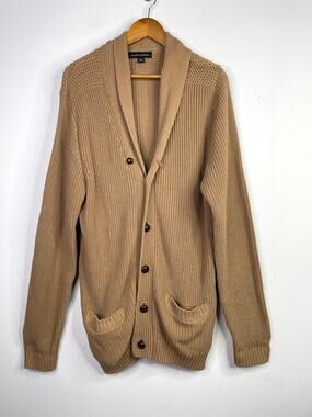 Tricots St Raphael Cotton Knit Camel Tan Shawl Collar Cardigan Sweater Mens XL